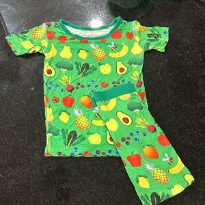 Little Sleepies Green Fruit & Veggie Pajama Set 3T